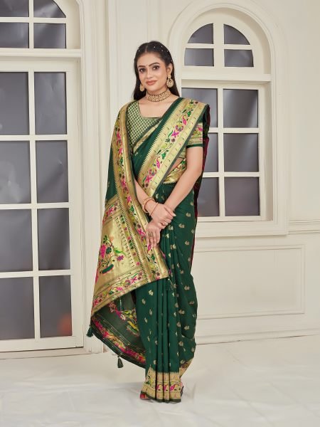 Pure Silk Paithani Zari Woven Green Saree Designer Sarees