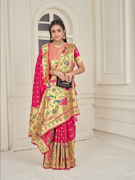 Pure Silk Paithani Zari Woven Pink Saree Designer Sarees