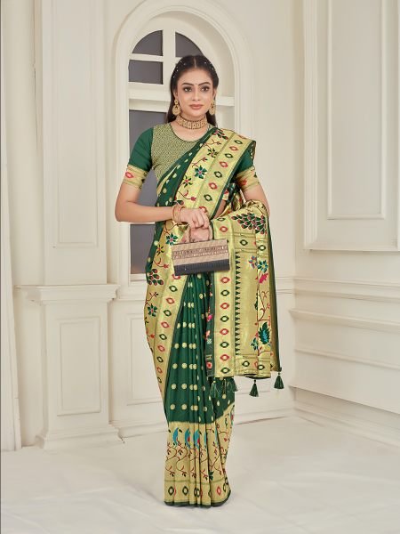 Pure Silk Paithani Zari Woven Green Saree Designer Sarees