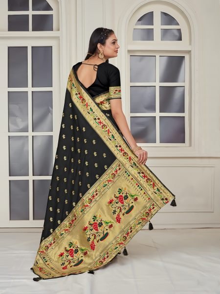 Pure Silk Paithani Zari Woven Black Saree Designer Sarees