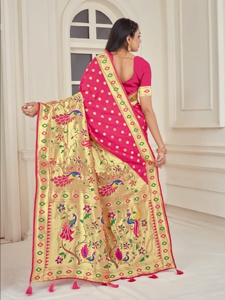 Pure Silk Paithani Zari Woven Pink Saree Designer Sarees