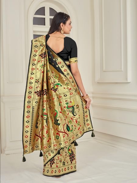 Pure Silk Paithani Zari Woven Black Saree Designer Sarees