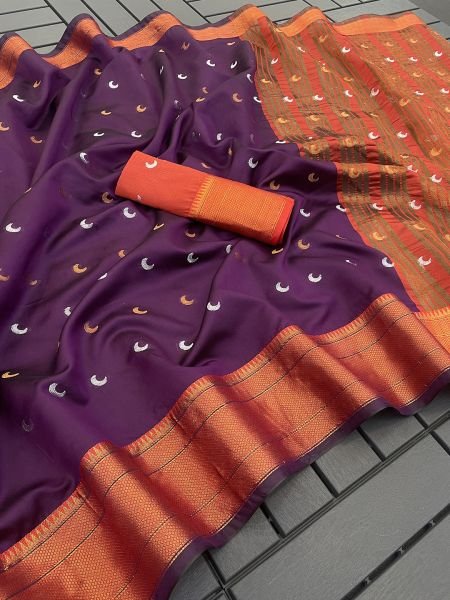 Purple Banarasi festive wear saree made of cotton  silk  and jacquard Sale