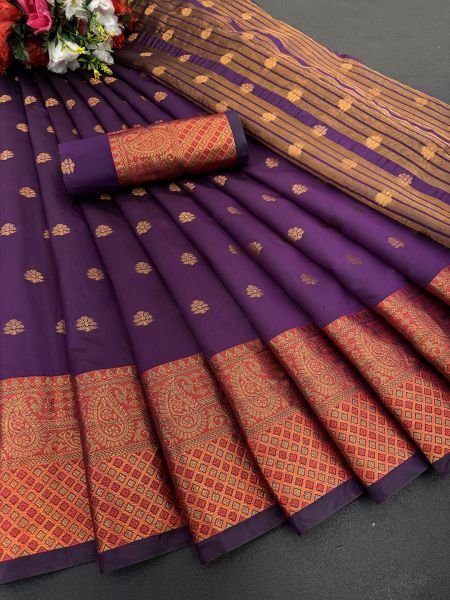 Purple Soft Silk Banarasi Saree with Gold Zari Jacquard Detailing Sale