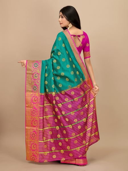 Rama Ready To Wear Cotton Silk Woven Zari Jacquard Banarasi Traditional Saree Banarasi Sarees