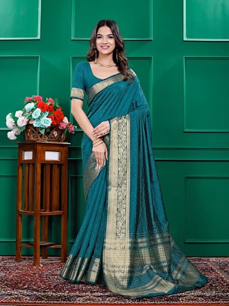 Rama Banarasi Silk Zari Swarovski Crystal Work Saree Designer Sarees