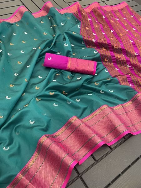 Rama Blue Banarasi festive wear saree made of cotton  silk  and jacquard Sale