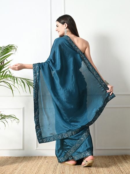 Rama Chic Party Wear A Modern Chinon Solid Saree with an Embroidered Lace Border Designer Sarees