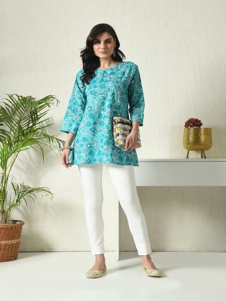 Rama Floral Printed Cotton Blend Top with Keyhole Neck Kurtis & Tunics