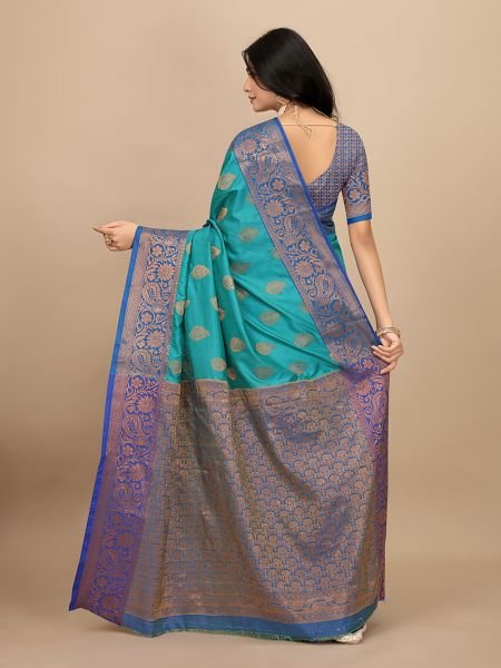 Rama Pure Silk Fabric Jacquard Copper Zari Authentic Kanjivaram Elegance Banarasi Sarees
