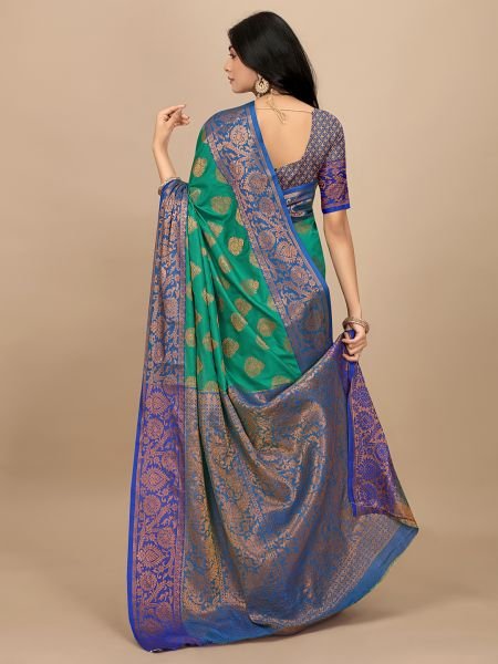 Rama Pure Silk Fabric Jacquard Copper Zari Authentic Kanjivaram Elegance Banarasi Sarees