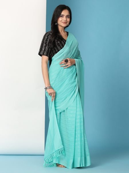 Rama Ready To Wear Chiffon Saree With Stitched Blouse Ready To Wear Sarees