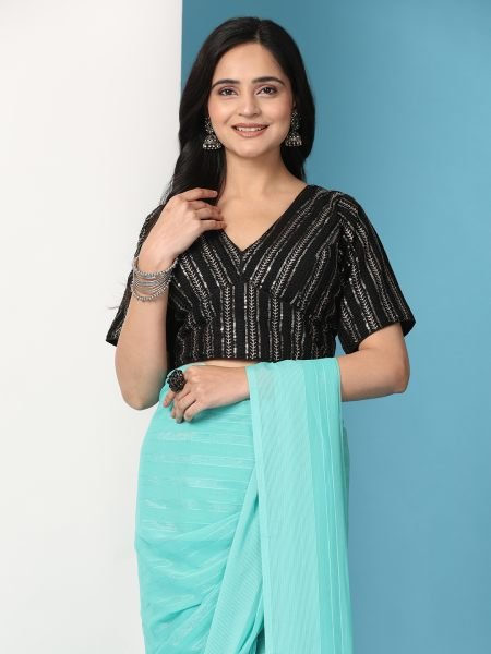 Rama Ready To Wear Chiffon Saree With Stitched Blouse Ready To Wear Sarees