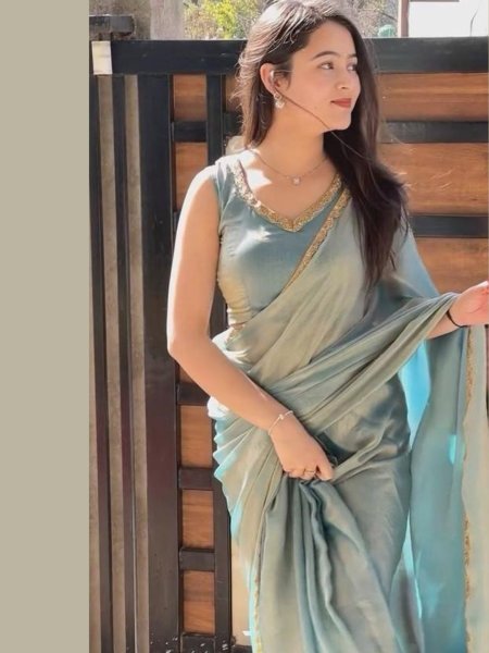 Rama Two Tone Soft Fancy Chiffon Silk Saree Ready To Wear Sarees