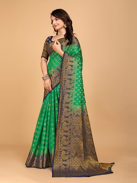 Rama Woven Banarasi Nylon Pure Silk Saree Banarasi Sarees