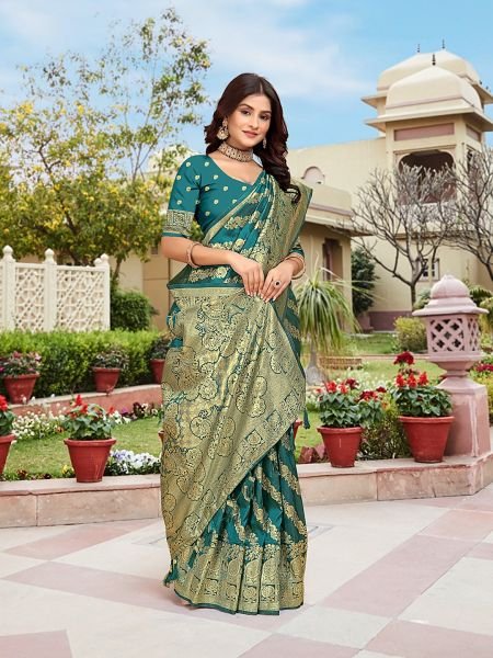 Rama Woven Jacquard Kanjivaram Pure Silk Saree Sale