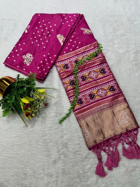 Rani Cotton Silk Saree with Traditional Patola Print and Tassel Border Pallu Patola Sarees