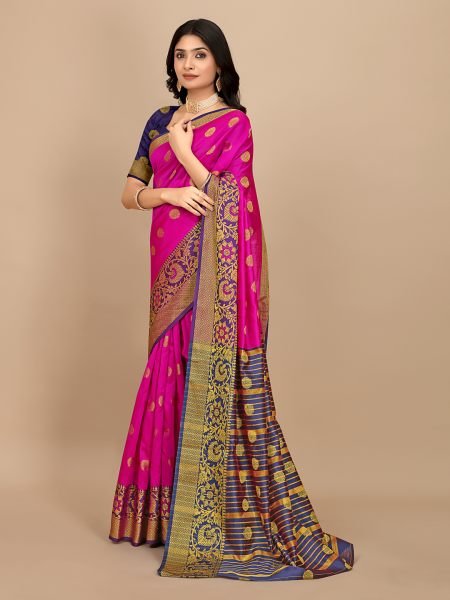 Rani Ready To Wear Cotton Silk Woven Zari Jacquard Banarasi Traditional Saree Banarasi Sarees