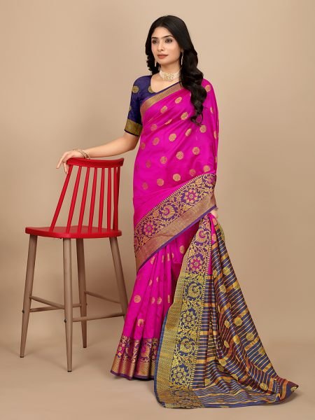 Rani Ready To Wear Cotton Silk Woven Zari Jacquard Banarasi Traditional Saree Banarasi Sarees