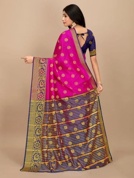 Rani Ready To Wear Cotton Silk Woven Zari Jacquard Banarasi Traditional Saree Banarasi Sarees