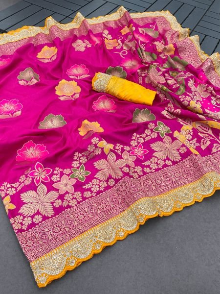 Rani Dola Silk Banarasi Saree with Jacquard Embroidery and Lace Border Sale