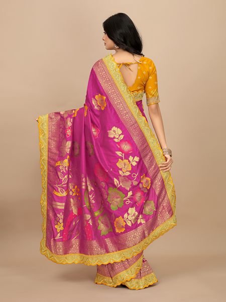 Rani Dola Silk Kanjivaram Saree with Jacquard Work and Embroidered Lace Border Kanjivaram Sarees