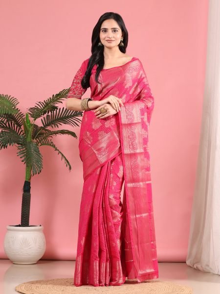 Rani Banarasi Georgette jacquard Saree With Embroidery Blouse Banarasi Sarees