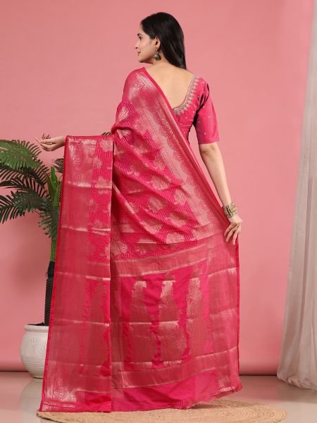 Rani Banarasi Georgette jacquard Saree With Embroidery Blouse Banarasi Sarees