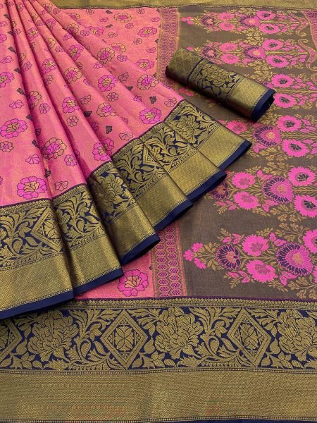 Rani Pink Pure Silk Dharmavaram Pattu Saree with Exquisite Jacquard Zari Weaving Sale