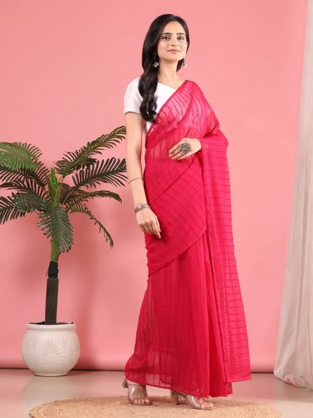 Rani Ready To Wear Chiffon Zari Linen Saree Ready To Wear Sarees