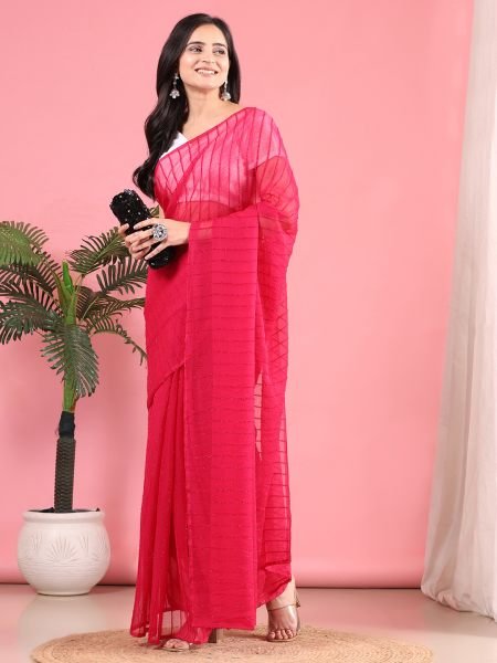 Rani Ready To Wear Chiffon Zari Linen Saree Ready To Wear Sarees