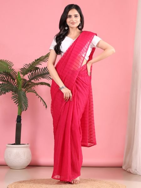 Rani Ready To Wear Chiffon Zari Linen Saree Ready To Wear Sarees