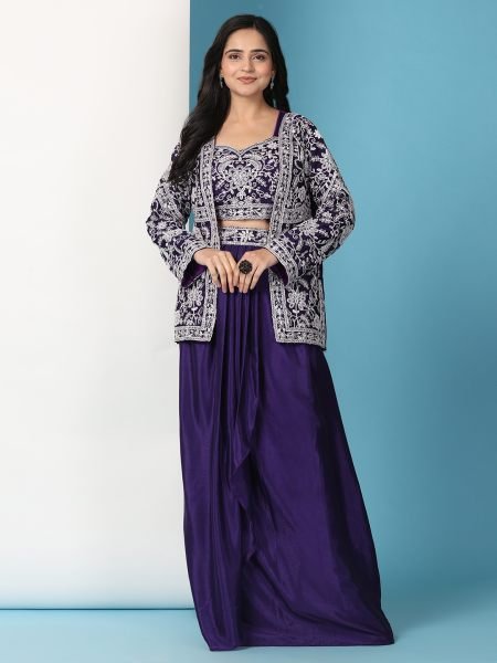 Purple Trendy Party Wear Koti and Sharara Designer Sarees
