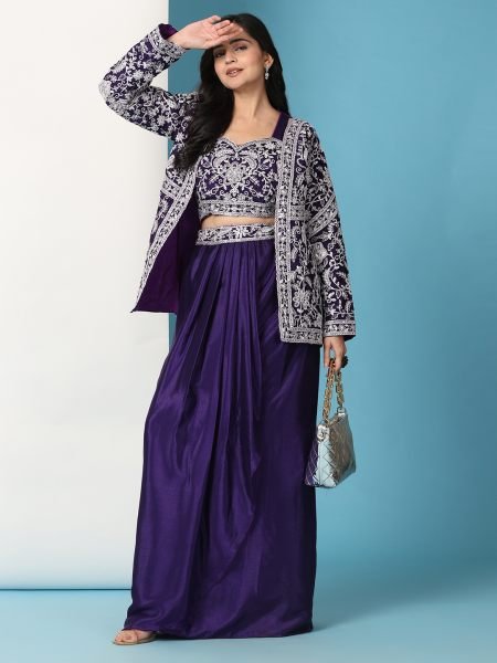 Purple Trendy Party Wear Koti and Sharara Designer Sarees