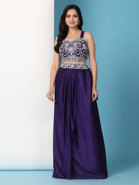 Purple Trendy Party Wear Koti and Sharara Designer Sarees