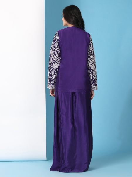 Purple Trendy Party Wear Koti and Sharara Designer Sarees