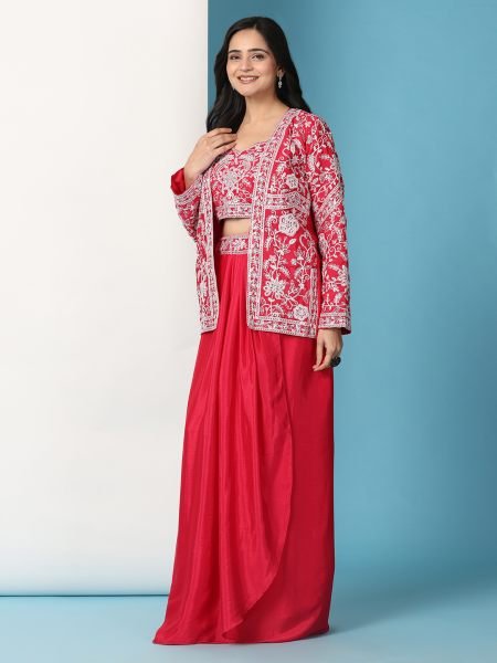 Rani Trendy Party Wear Koti and Sharara Designer Sarees