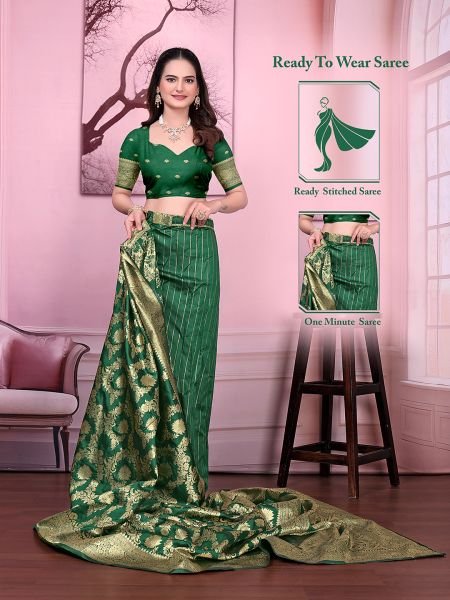 Ready to Wear Banarasi Floral Print Jacquard Party Saree with Unstitched Blouse Saree
