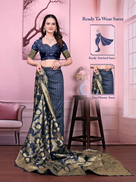 Ready to Wear Banarasi Floral Print Jacquard Party Saree with Unstitched Blouse Saree