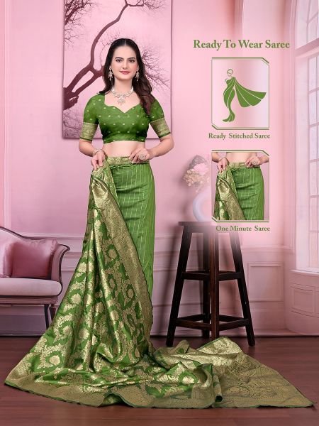 Ready to Wear Banarasi Floral Print Jacquard Party Saree with Unstitched Blouse Saree