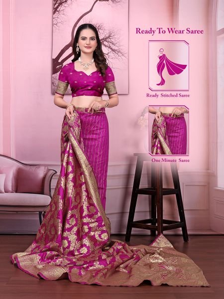 Ready to Wear Banarasi Floral Print Jacquard Party Saree with Unstitched Blouse Saree