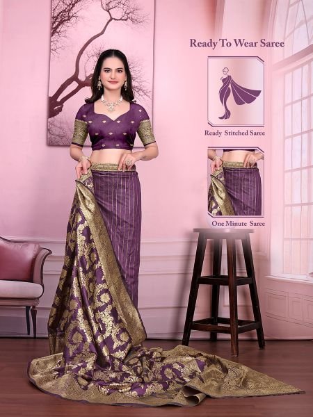 Ready to Wear Banarasi Floral Print Jacquard Party Saree with Unstitched Blouse Saree