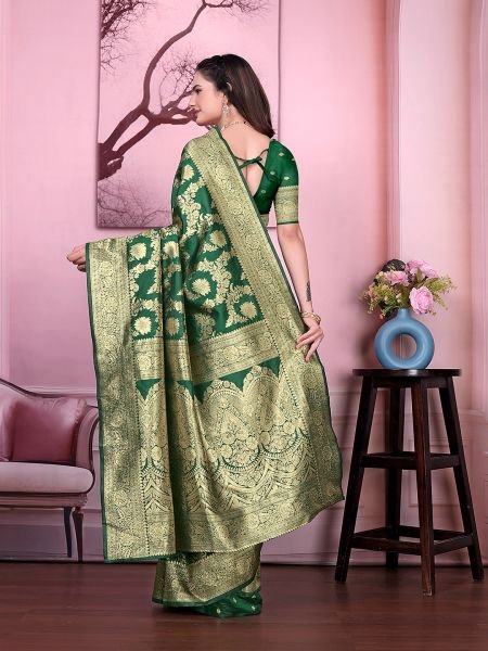 Ready to Wear Banarasi Floral Print Jacquard Party Saree with Unstitched Blouse Ready To Wear Sarees