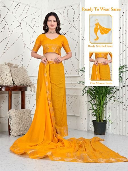 Ready to Wear Banarasi Jacquard Saree in Crepe Fabric Daily Deals