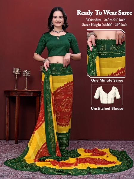 Ready to Wear Bandhani Printed Simmer Silk Saree  Saree