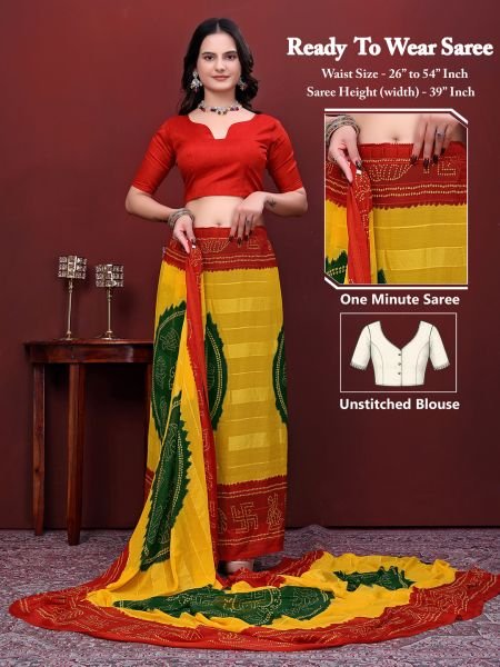 Ready to Wear Bandhani Printed Simmer Silk Saree  Saree