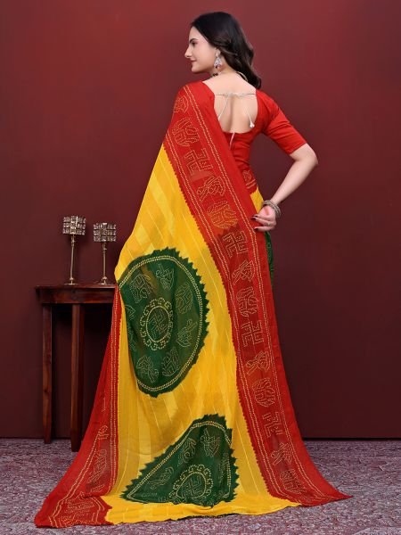 Ready to Wear Bandhani Printed Simmer Silk Saree  Ready To Wear Sarees