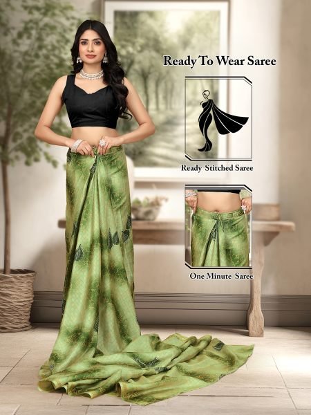 Elegant Checkered Manipuri Jute Silk Saree in Vibrant Green, Ready to Wear Sale