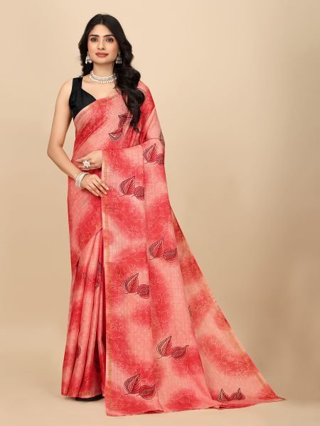 Elegant Checkered Manipuri Jute Silk Saree in Vibrant Red, Ready to Wear Ready To Wear Sarees