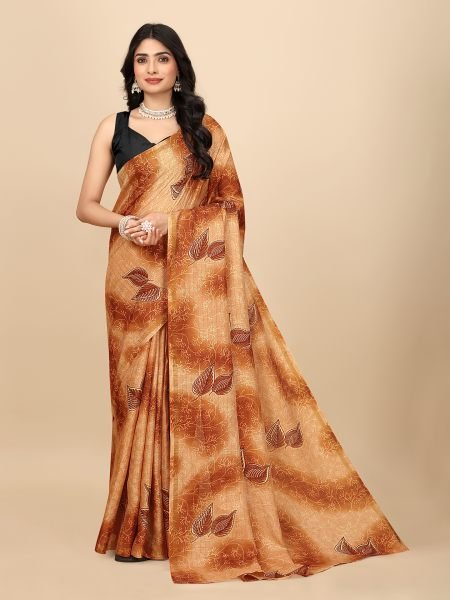 Elegant Checkered Manipuri Jute Silk Saree in Vibrant Orange, Ready to Wear Ready To Wear Sarees